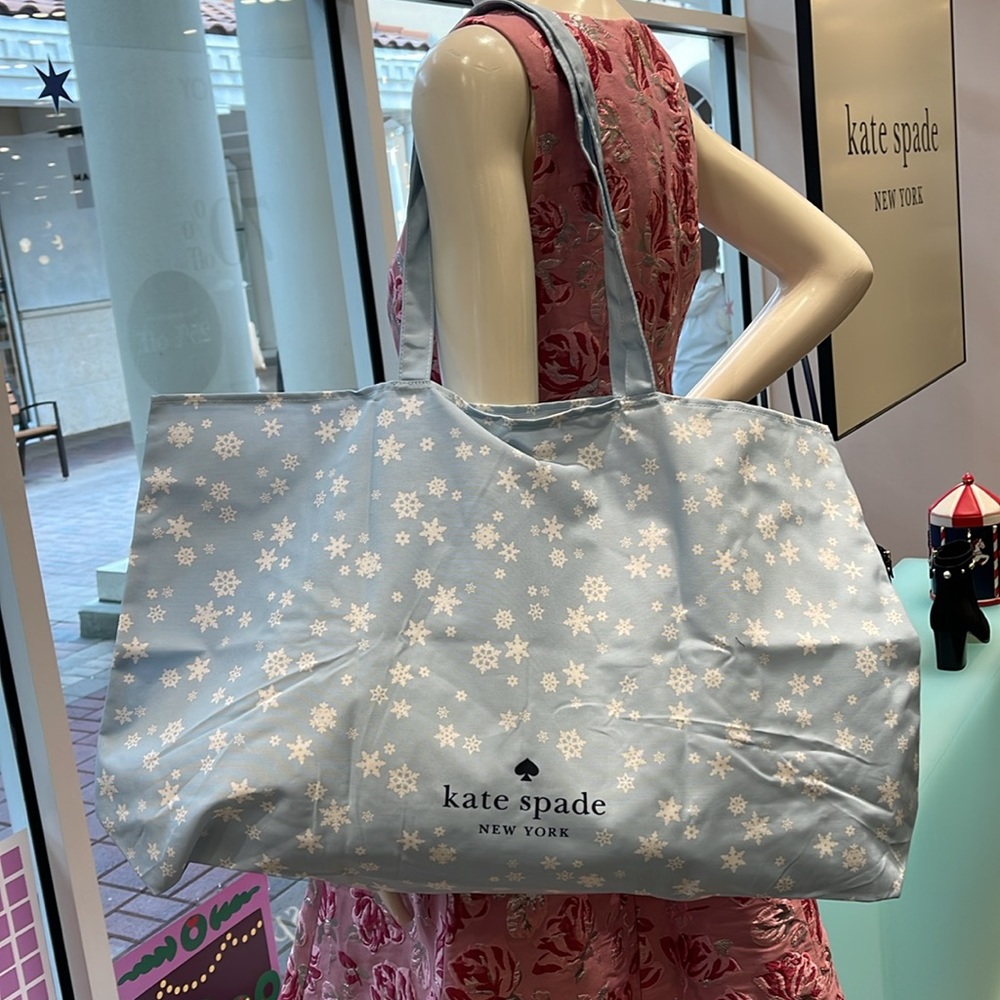 Kate Spade Snow Flakes Canvas Tote XL Reusable Shopping Beach Bag - Picture 8 of 16